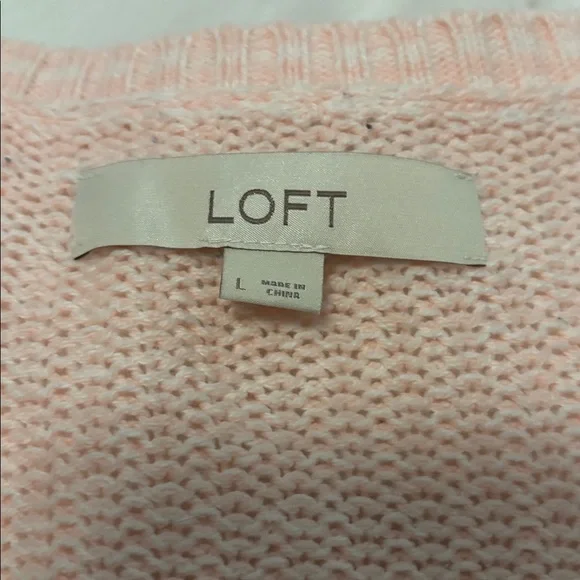 Loft pink & blue Ombre Striped V-Neck Sweater SZ L cotton blend casual weekend - Picture 4 of 11